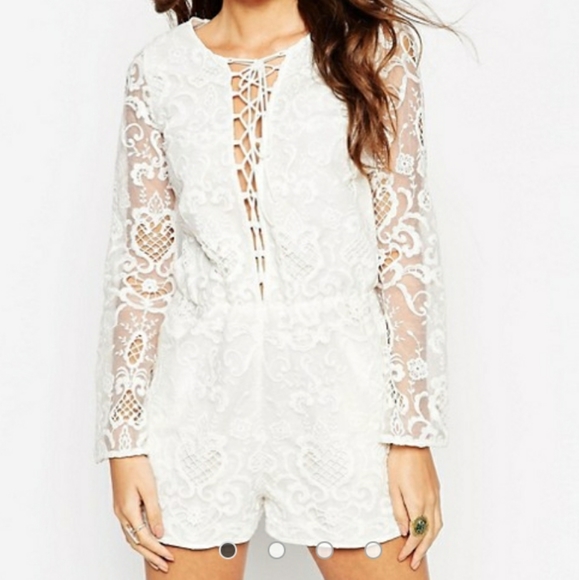 ASOS Pants - NWT ASOS Premium Lace Romper W/Lattice Tie Front